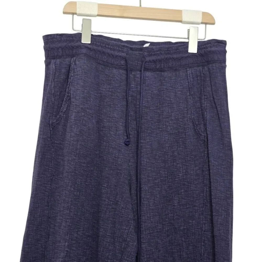 Daily Practice Pants Size Medium Ribbed Wide Leg Drawstring Navy - Picture 2 of 8